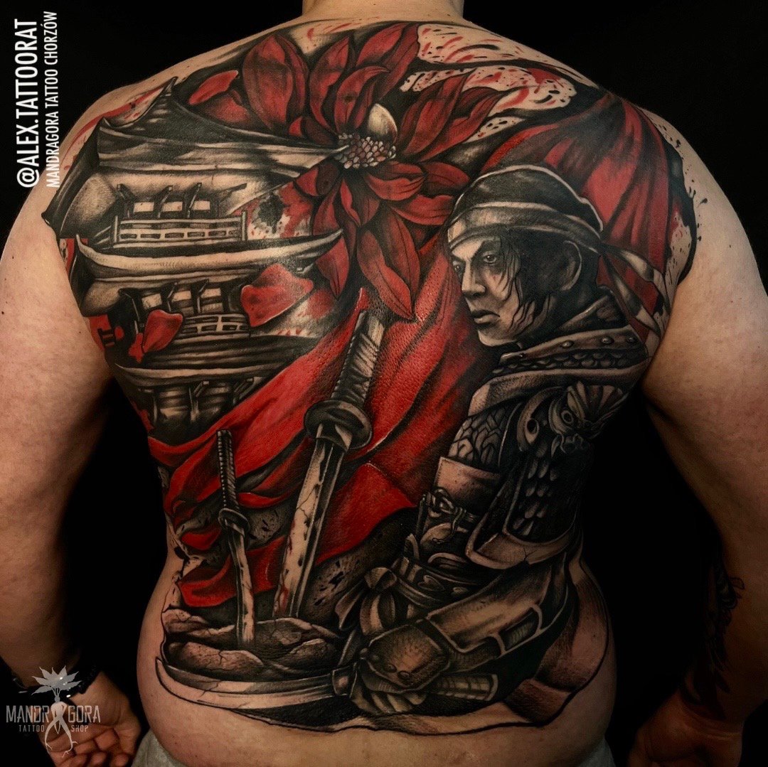 Alex Holewa-tatuaż-cover-plecy-Black & Grey-Irezumi (Japoński) / Neo-japoński-Surrealizm / Horror