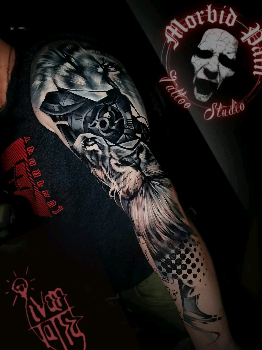 Piotr Iwan-tatuaż-lion-sleeve-Black & Grey-Realizm-Trash Polka