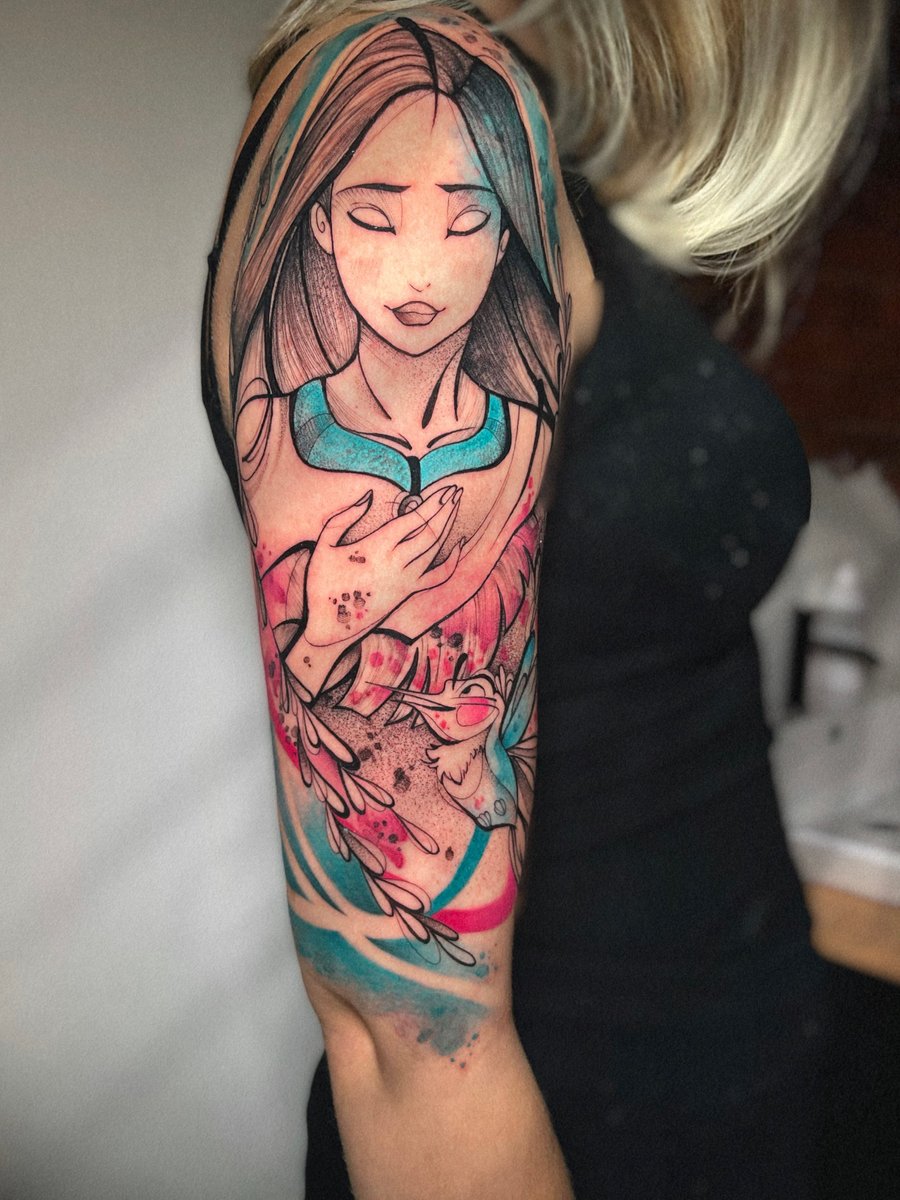 Oliwia Pasko-tatuaż-pocahontas-disney-Dotwork-Graficzny / Sketch-Watercolor