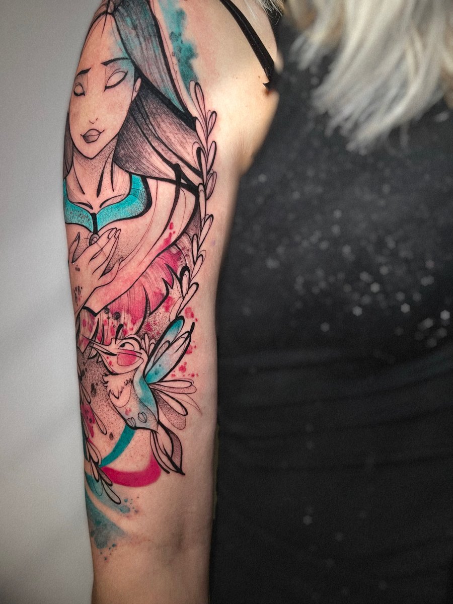 Oliwia Pasko-tatuaż-pocahontas-disney-Dotwork-Graficzny / Sketch-Watercolor