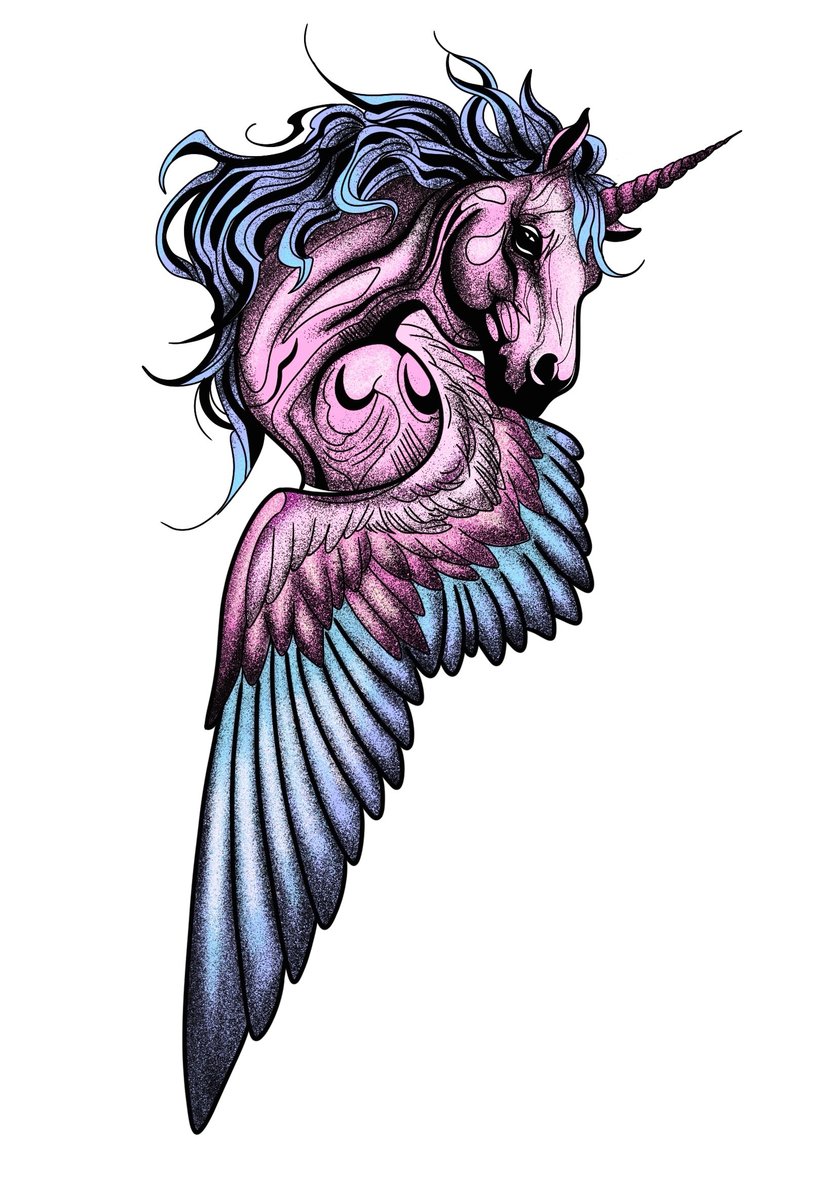 Julia Bobko-wzór-jednorożec-Dotwork-Newschool / Graffiti / Cartoon