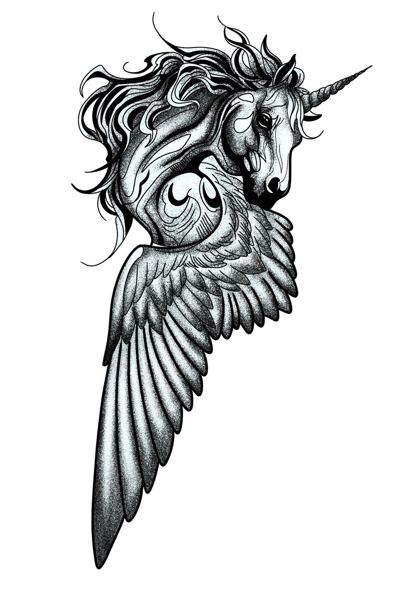 Julia Bobko-wzór-jednorożec-Dotwork-Newschool / Graffiti / Cartoon