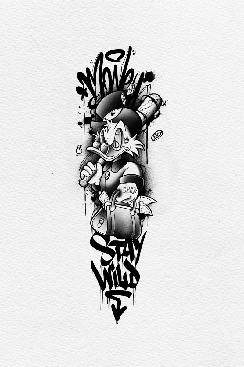 Mikołaj -wzór-unclescrooge-scroogemcduck-Graficzny / Sketch-Irezumi (Japoński) / Neo-japoński-Neo-tradycyjny-Newschool / Graffiti / Cartoon