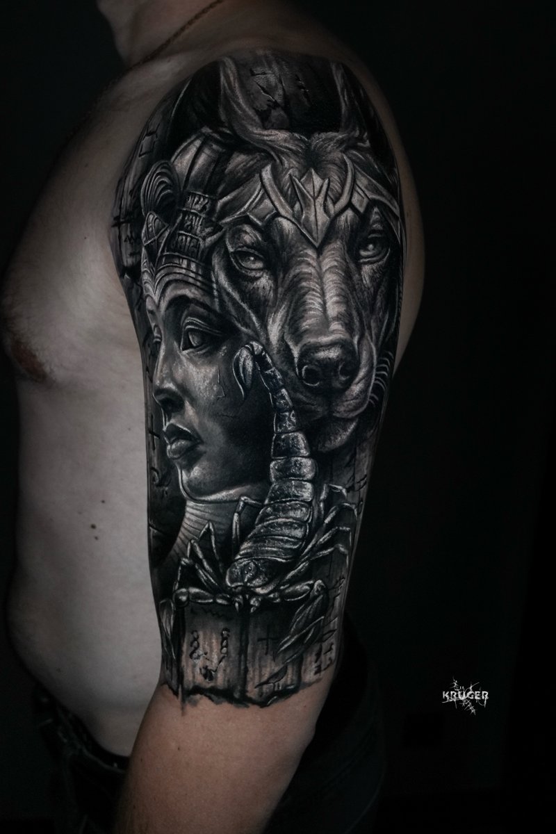 Kamil Krüger-tatuaż-anubis-tutanchamon-Black & Grey-Realizm-Surrealizm / Horror