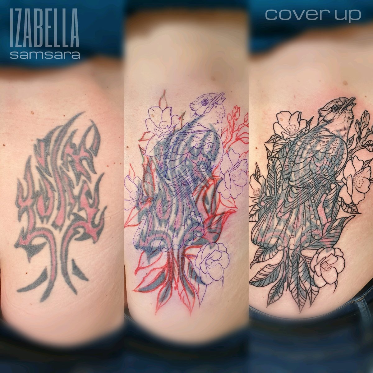 Izabela Solarz-tatuaż-coverup-ptak-Neo-tradycyjny