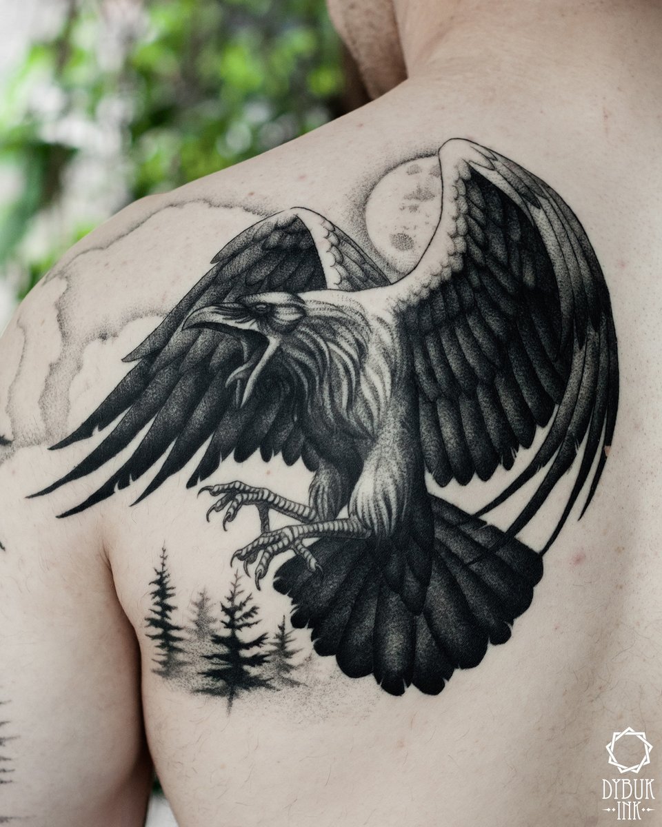 Dybuk Ink | Nona Karnowska | tatuaż słowiański | nordycki | mroczny | Kraków-tatuaż-kruk-ptak-Black & Grey-Dotwork-Graficzny / Sketch-Realizm