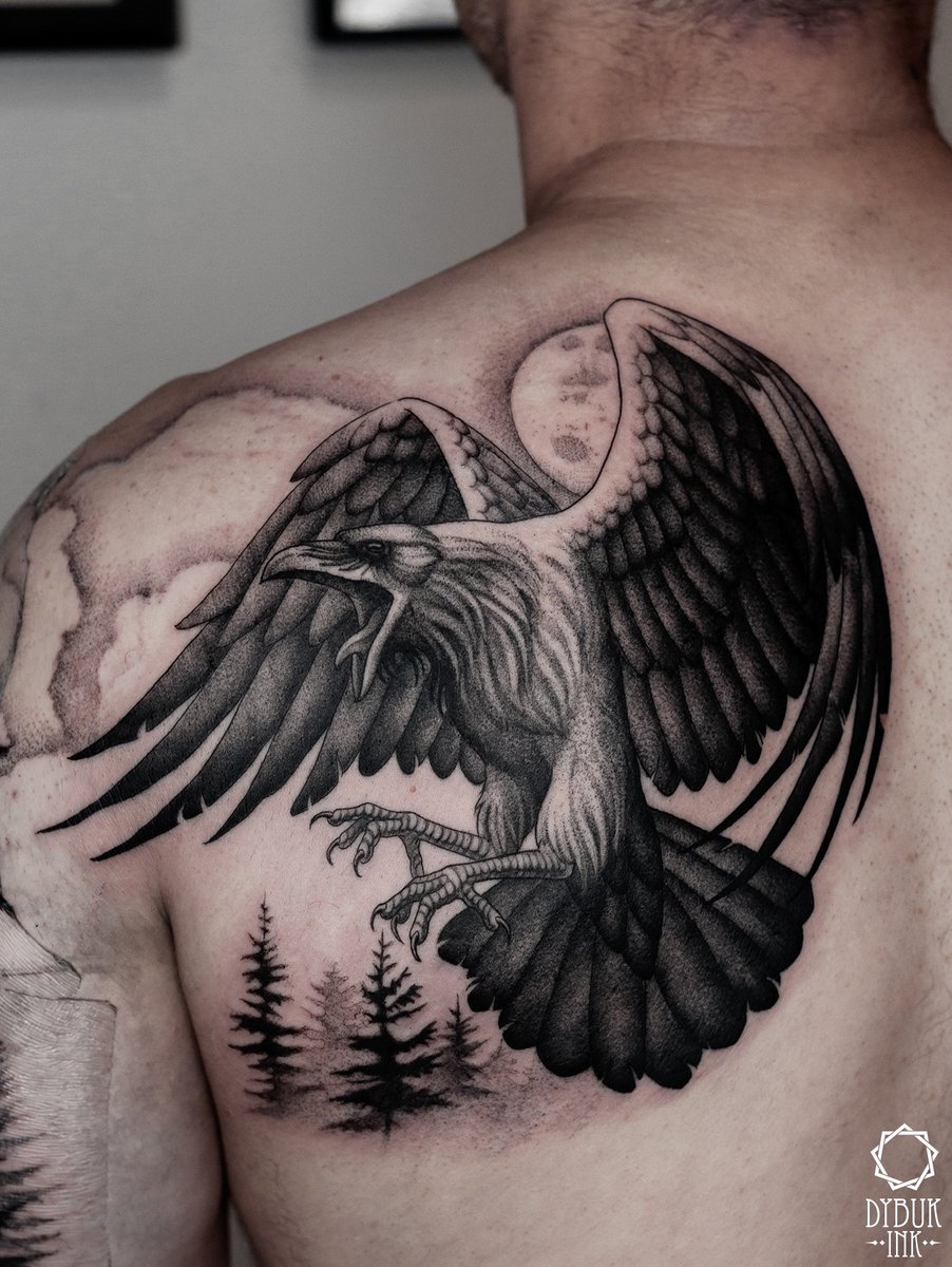 Dybuk Ink | Nona Karnowska | tatuaż słowiański | nordycki | mroczny | Kraków-tatuaż-kruk-ptak-Black & Grey-Dotwork-Graficzny / Sketch-Realizm