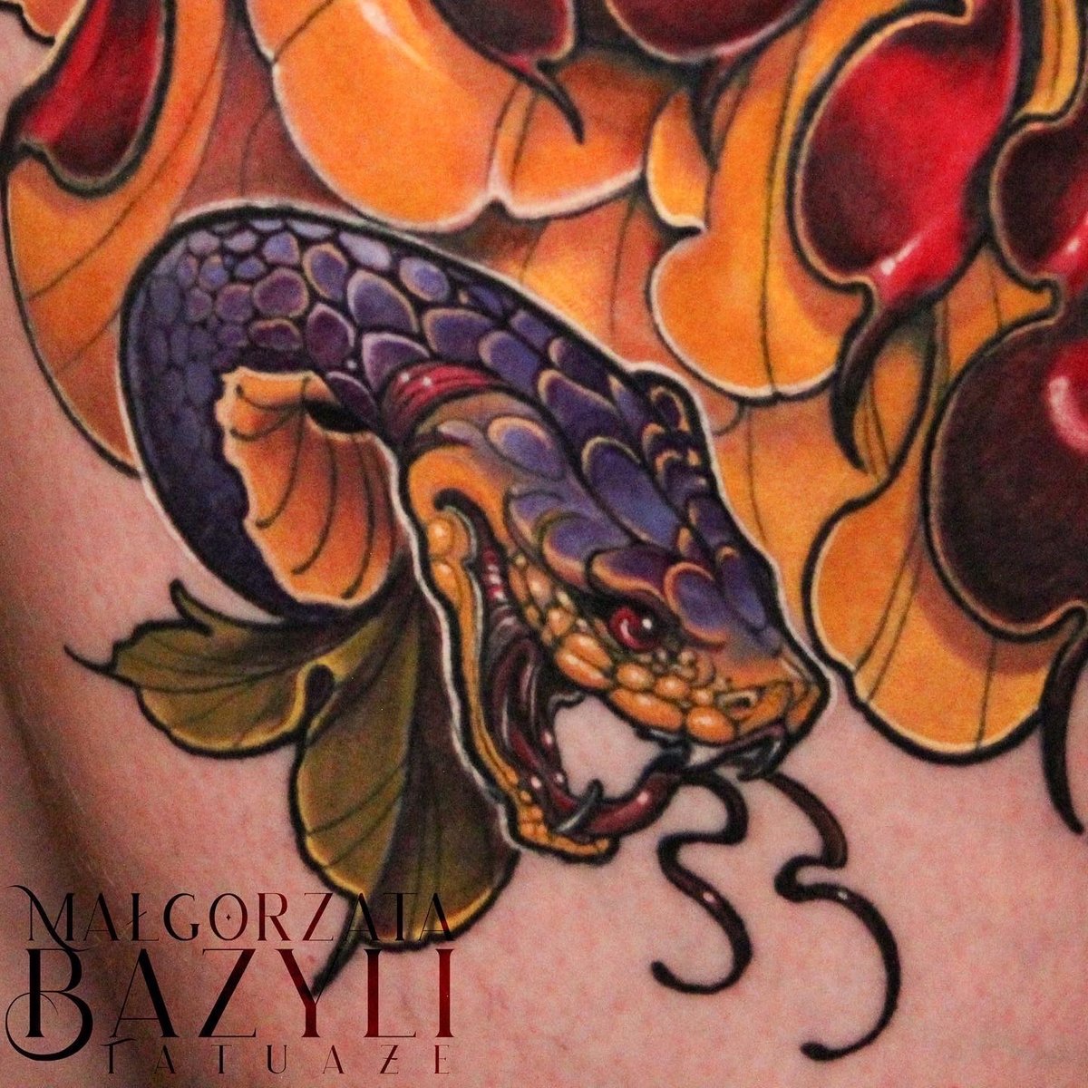 Małgorzata Bazyli-tatuaż-wąż-Neo-tradycyjny-Newschool / Graffiti / Cartoon